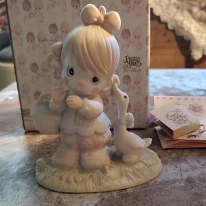 Precious Moments Cream and White Girl with Goose Figurine